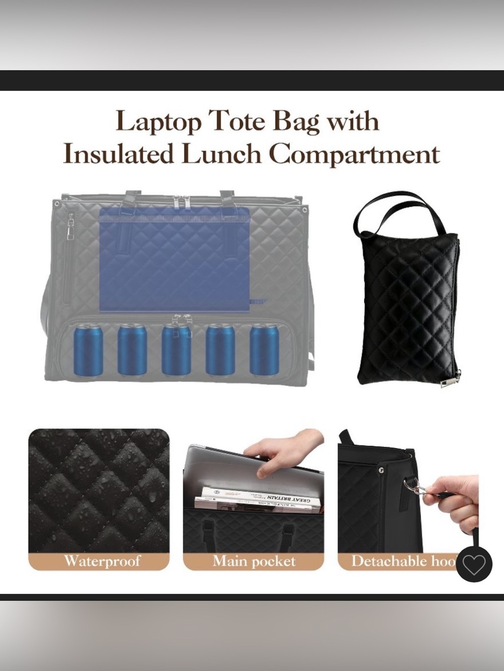 Quilted PU Leather Insulated Work Tote - Picture 9 of 11